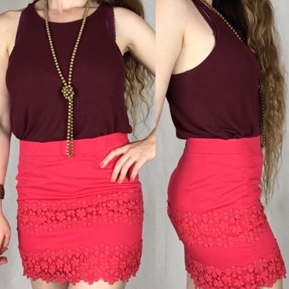 J. Crew Dresses & Skirts - J. Crew Pink Daisy Floral Crochet Lace Mini Skirt